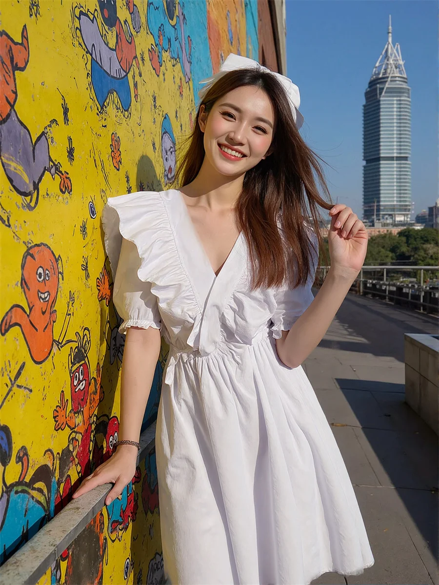 Women'S White Prom Dresses Woman 2025 Tierred Shirring Corduroy Lightweight Breathable Simple Basic Plain Regular Everyday