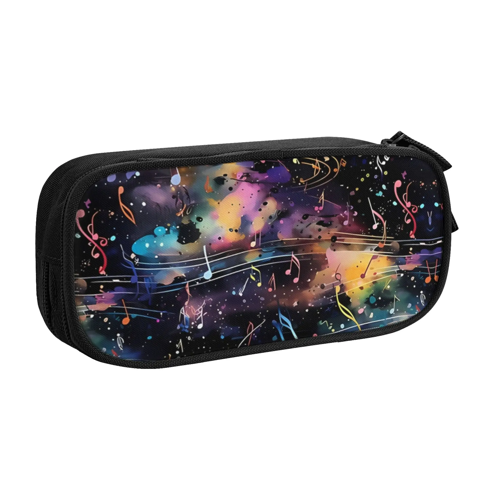 1 piece Stylish Watercolor And Staves On A Black Background Pencil Case Student Pen Bag Music Notes School Pencil Pouch