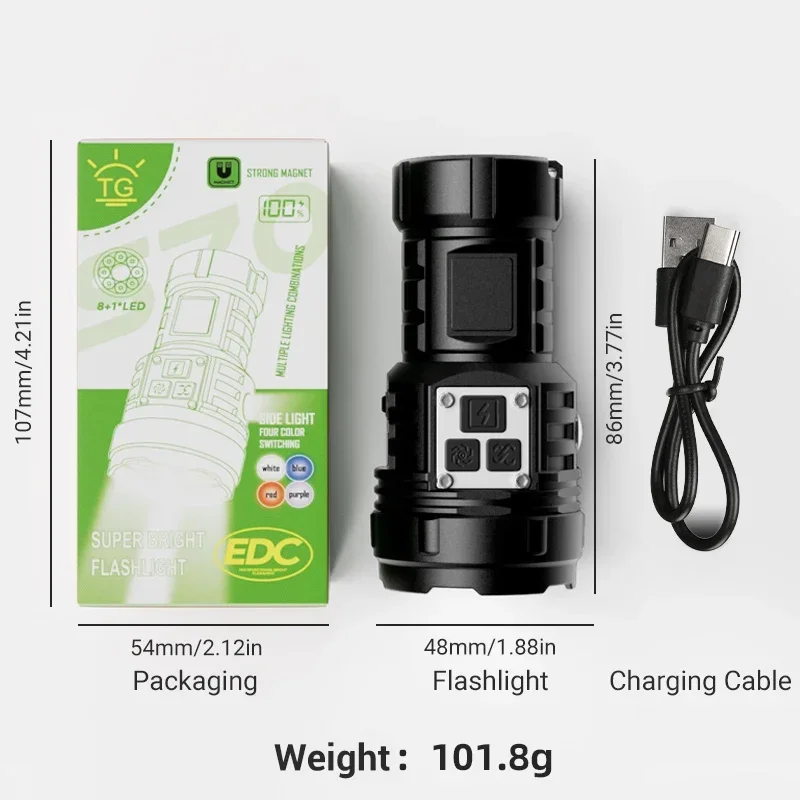 Portable Mini High-intensity Light, Built-in Battery, Multifunctional with Power Display and Magnetic Attraction Rechargeable