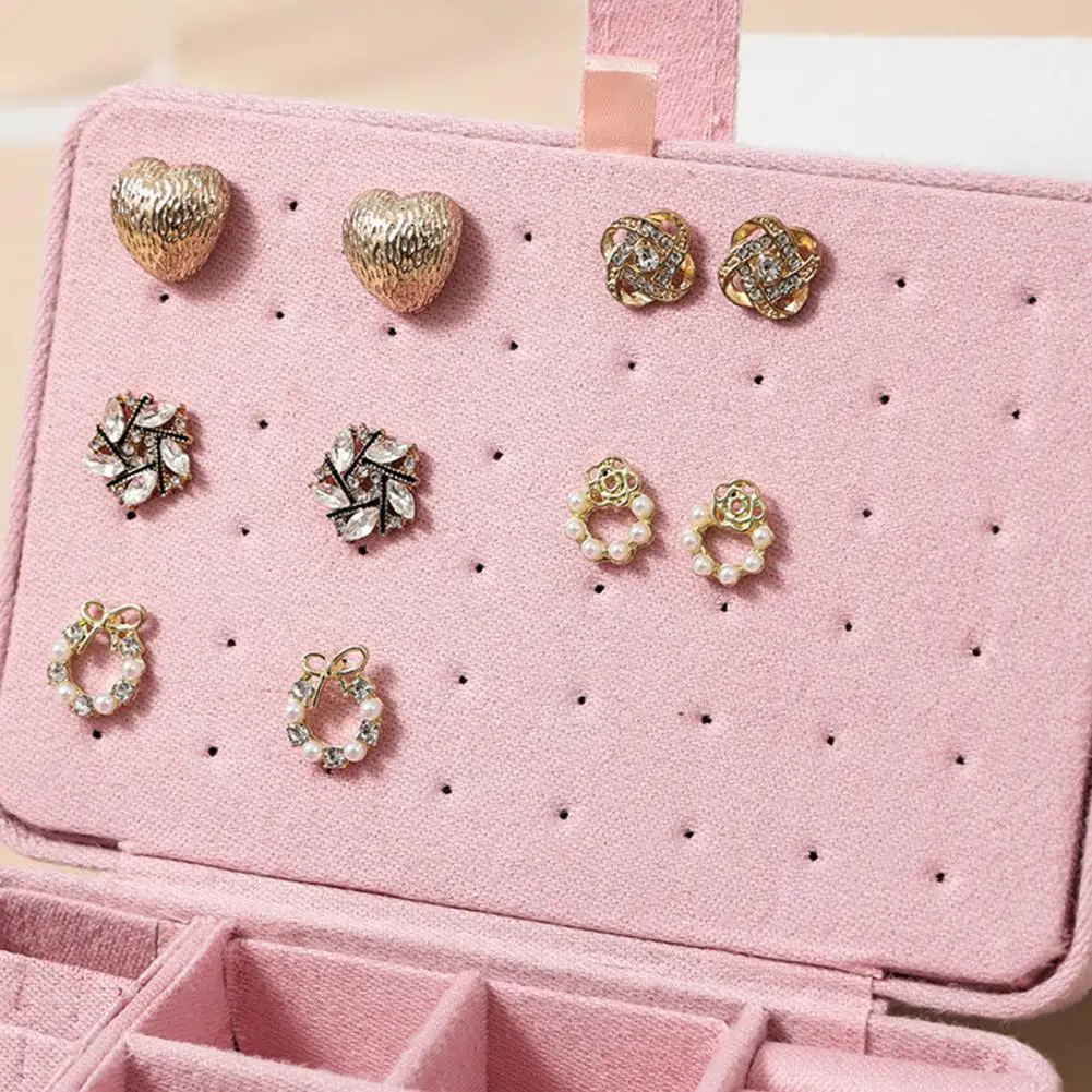 Compact Jewelry Case Plush Velvet Jewelry Box Small Travel Case Organizer Portable Mini Display Storage for Rings Earrings