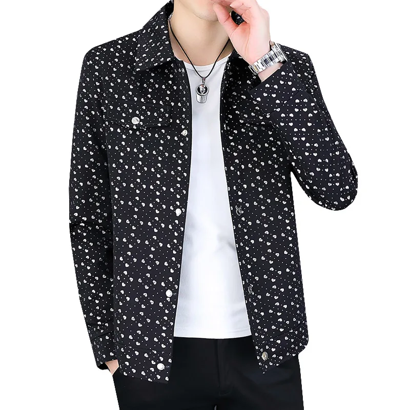 Korean Autumn Polka Dot Jacket for Men Slim Fit Versatile Casual Business Jacket Long Sleeve Social Streetwear Windbreaker Coat