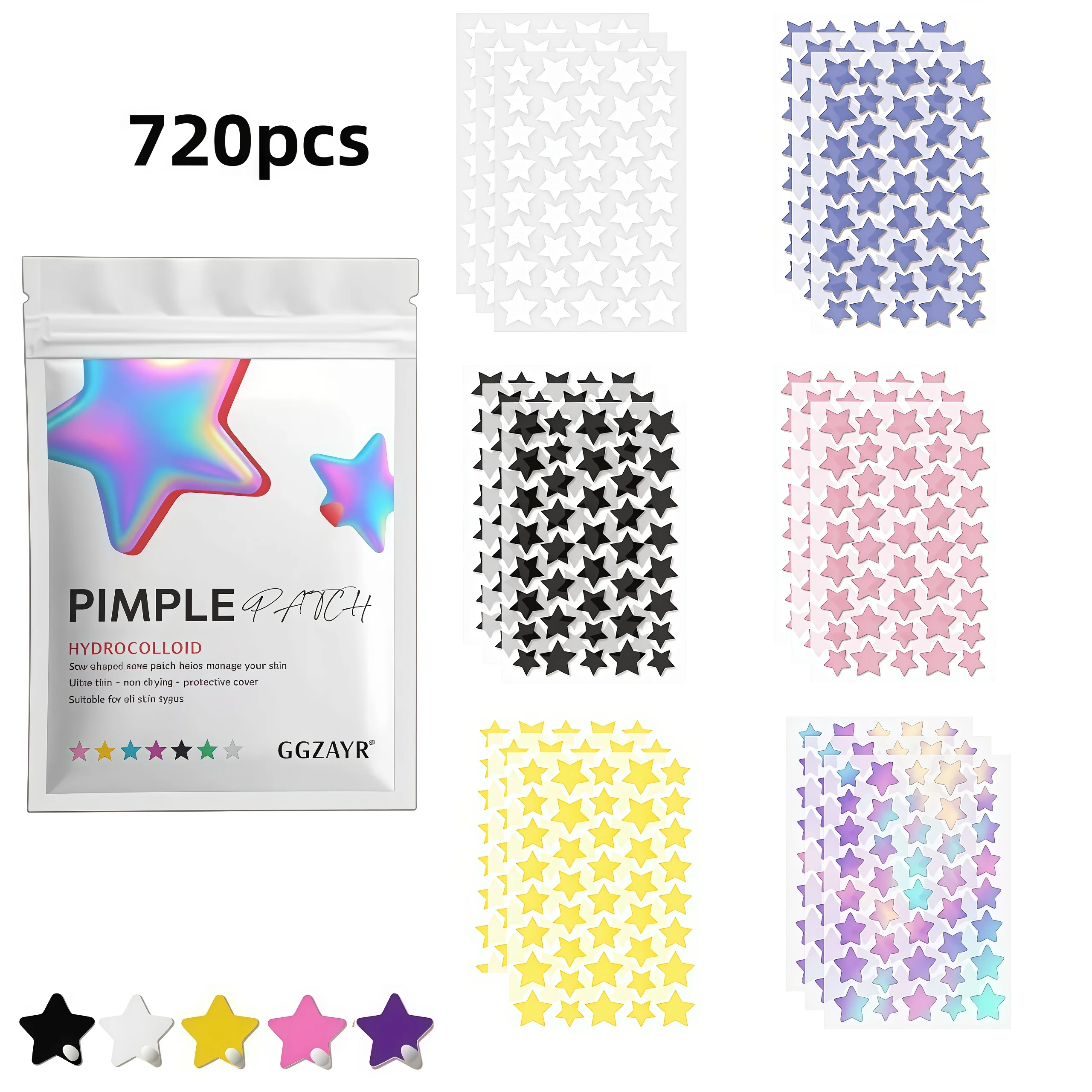 Holiday Star Spot Patches 240/720/1440pcs, 6 Color Deep Cleansing Acne Dots, Unisex