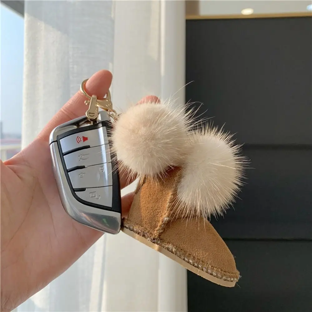 Fluffy Mini Boot Keychain Shoes Shape Cute Mink Hair Doll Pendant Bag Decoration Solid Color Car Keyring Bag Decoration