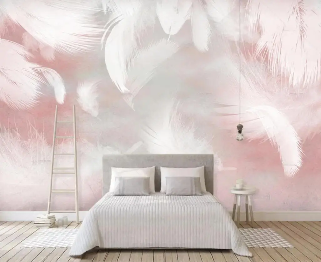 Customized wallpaper Pink color black and white feather mural feather flower art hanging painting home decoration wallpaper