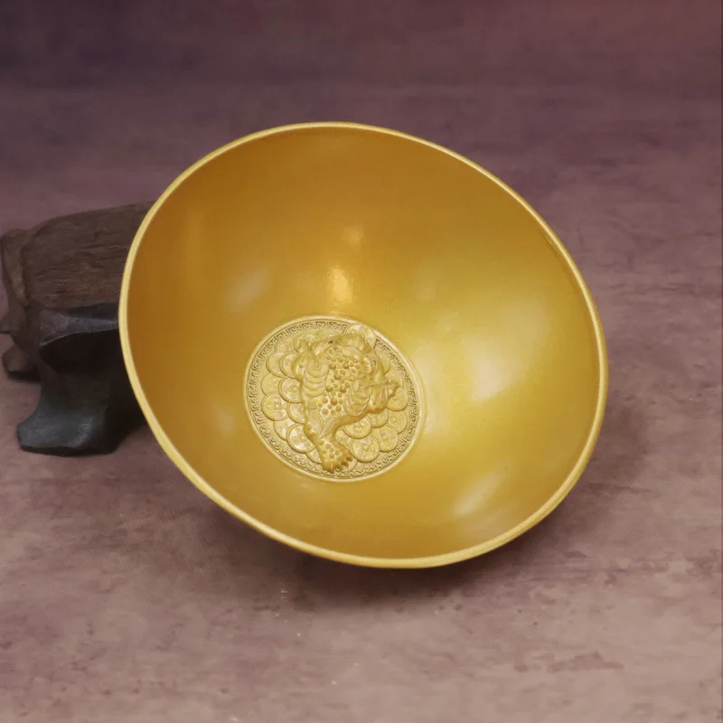 Hundred Blessings Ornament Patina Qing Dynasty Copper Gilt Relief Golden Toad Wealth Bowl Antique Collection