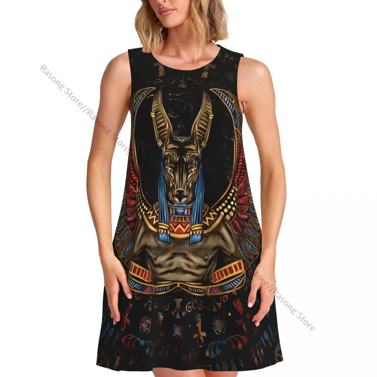 فستان نسائي صيفي كاجوال تي شيرت فساتين شاطئ تغطي فستان الله المصري بدون أكمام