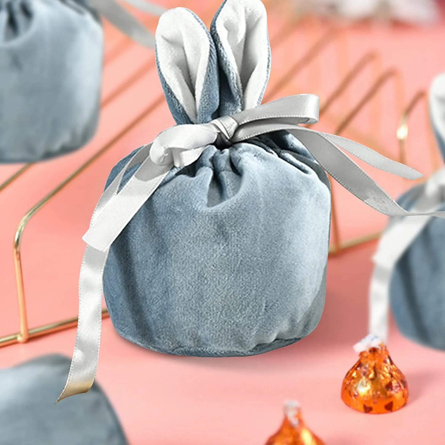 5 Pcs Candy Gift Bags Bunny Ear, Rabbit Snack Party Bags for Easter Party Handbag Storage Mothers Day Presents (Pink)