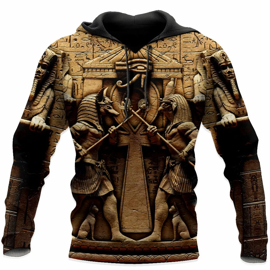 3D Printed Egypt Anubis Graphic Hoodies For Men Vintage Casual Long Sleeve Hooded Sweatshirt Autumn Classic Design Loose Clothes