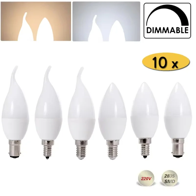 

10 шт. E27 E14 светодиодная лампа 220 В свеча энергосберегающая лампа 5 Вт 7 Вт 9 Вт 12 Вт светодиодная люстра прожектор светодиодный для украшения дома