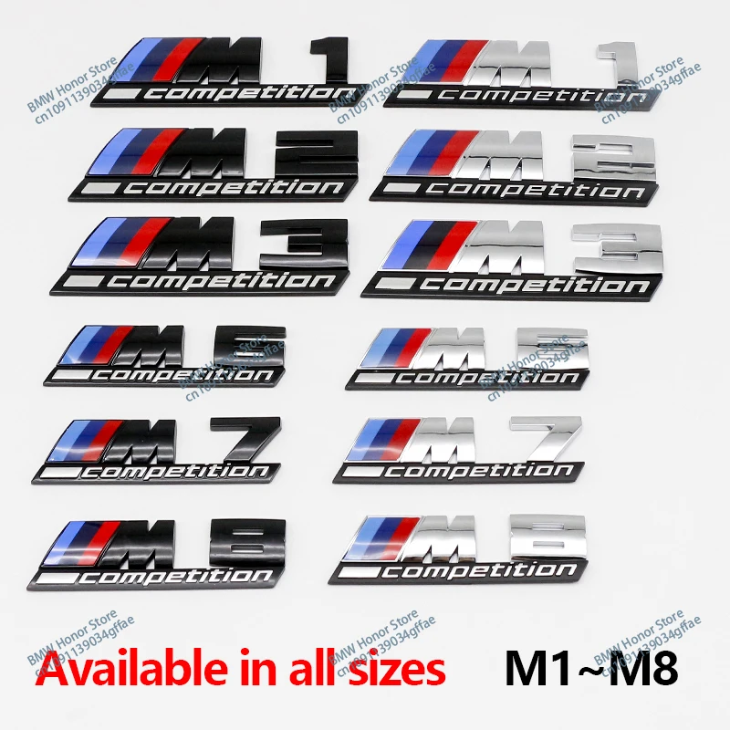 3D ABS M Logo Emblem Car Front Rear Trunk Badge For M1 M2 M3 M4 M5 M6 M7 M8 COMPETITION BMW Thunder Edition Tailgate Sticker