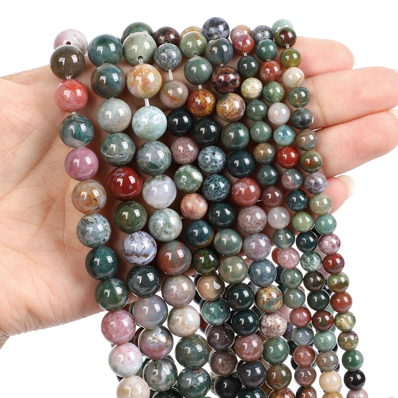 Natural Stone Beads Indian Agate Stone Round Ball Loose Beads 4 6 8 10 12MM for Jewelry Making Necklace DIY Bracelets Accessory