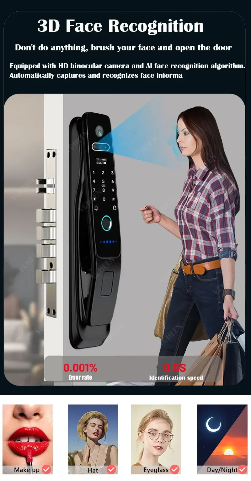 004 Face Tuya Wifi Camera App Digital Electronic Door Lock Waterproof Fingerprint Video Intercom Code Smart Lock With Nfc Card K