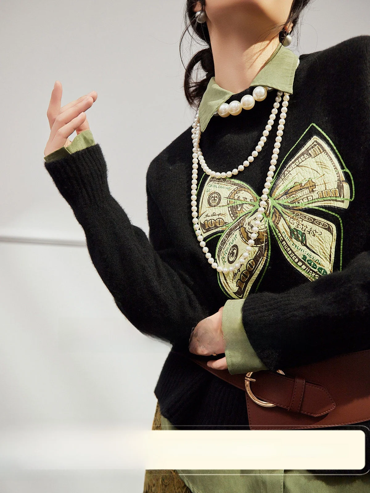 

Bla Woolen Sweater Women's round Ne Printed Top Uncle Commute Sle Loose Fit Long Sve Autumn Winter Faion