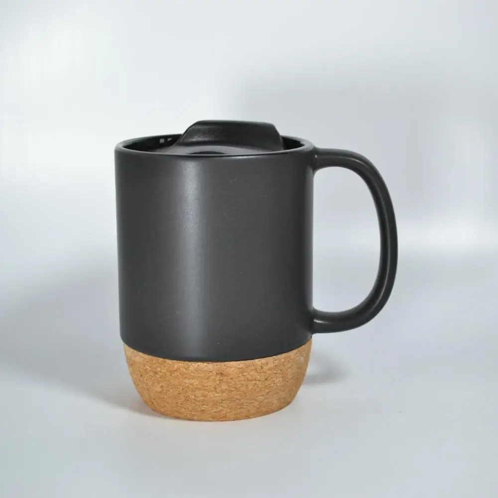Modern Coffee Mug Leak-proof Coffee Mug 350ml Matte Black Coffee Mug with Grip Handle Cork Bottom Detachable Dustproof Lid