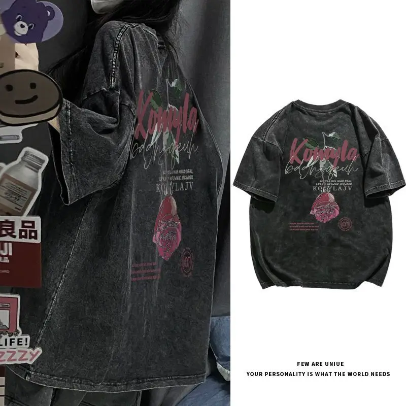 

Men Casual Oversized Washed Harajuku T-shirt Washed Anime gothic Graphic Loose Streetwear Black Tops Tees women's clothes 2026