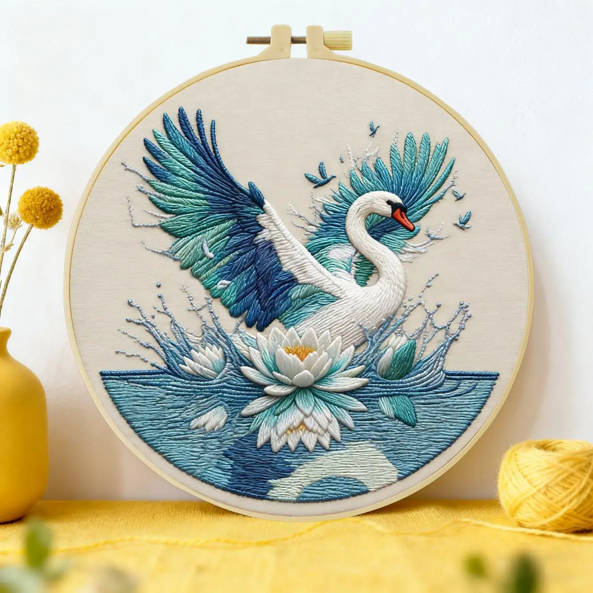 1 Stück 20X20CM/15X15CM 7,87/6,3 Zoll Schwan-Stickerei-Starter-Kit DIY-Kit DIY-Stickerei-Set Handarbeiten Heimdekoration Bastelmalerei – Detail 1
