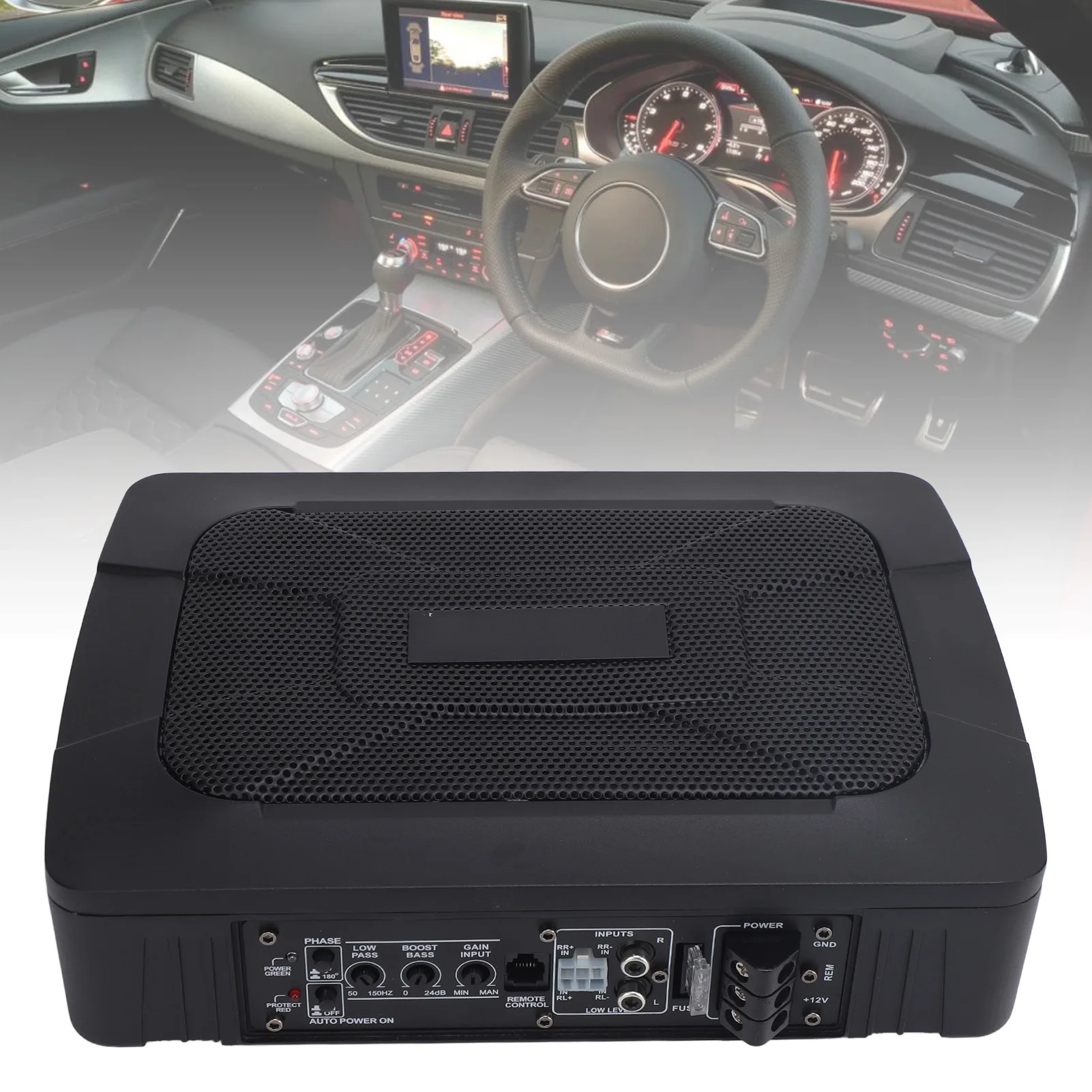 6 X 9in Underseat Powered Subwoofer Built in Amplifier 150W RMS Ultra Thin Slim Active Subwoofer for Car Underseat Car Subwoofer