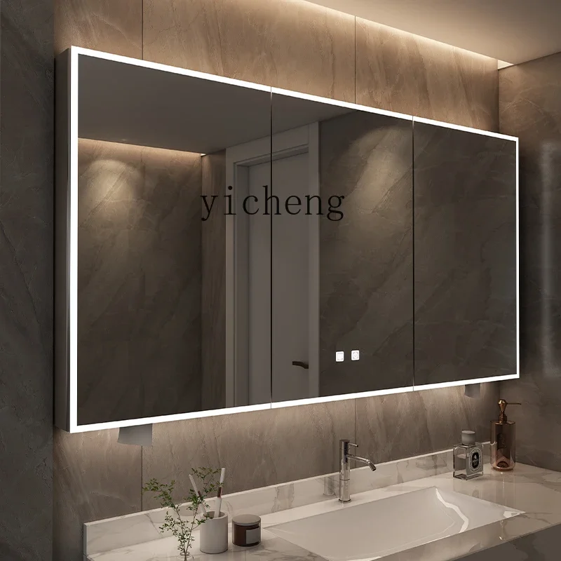 

intelligent stainless steel mirror cabinet space aluminum double door mirror door separate storage integrated cabinet