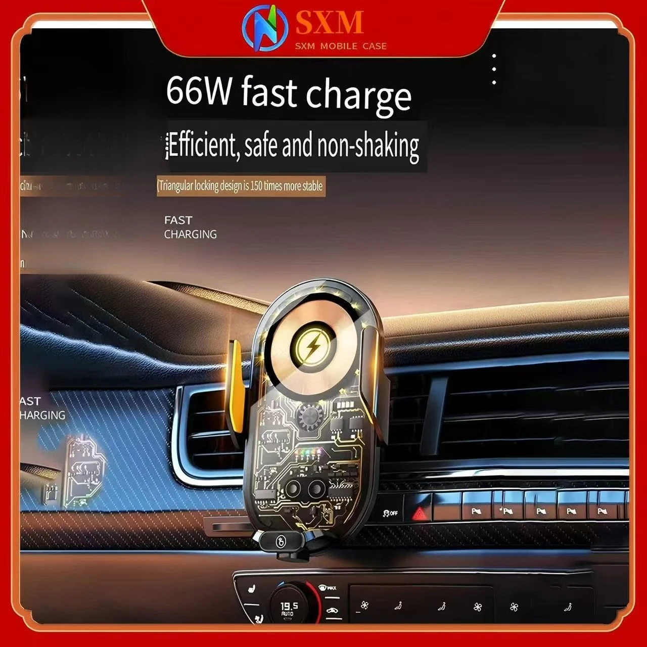 

Transparent magnetic car navigation support frame car 66W wireless charger super fast charging car mobile phone holder