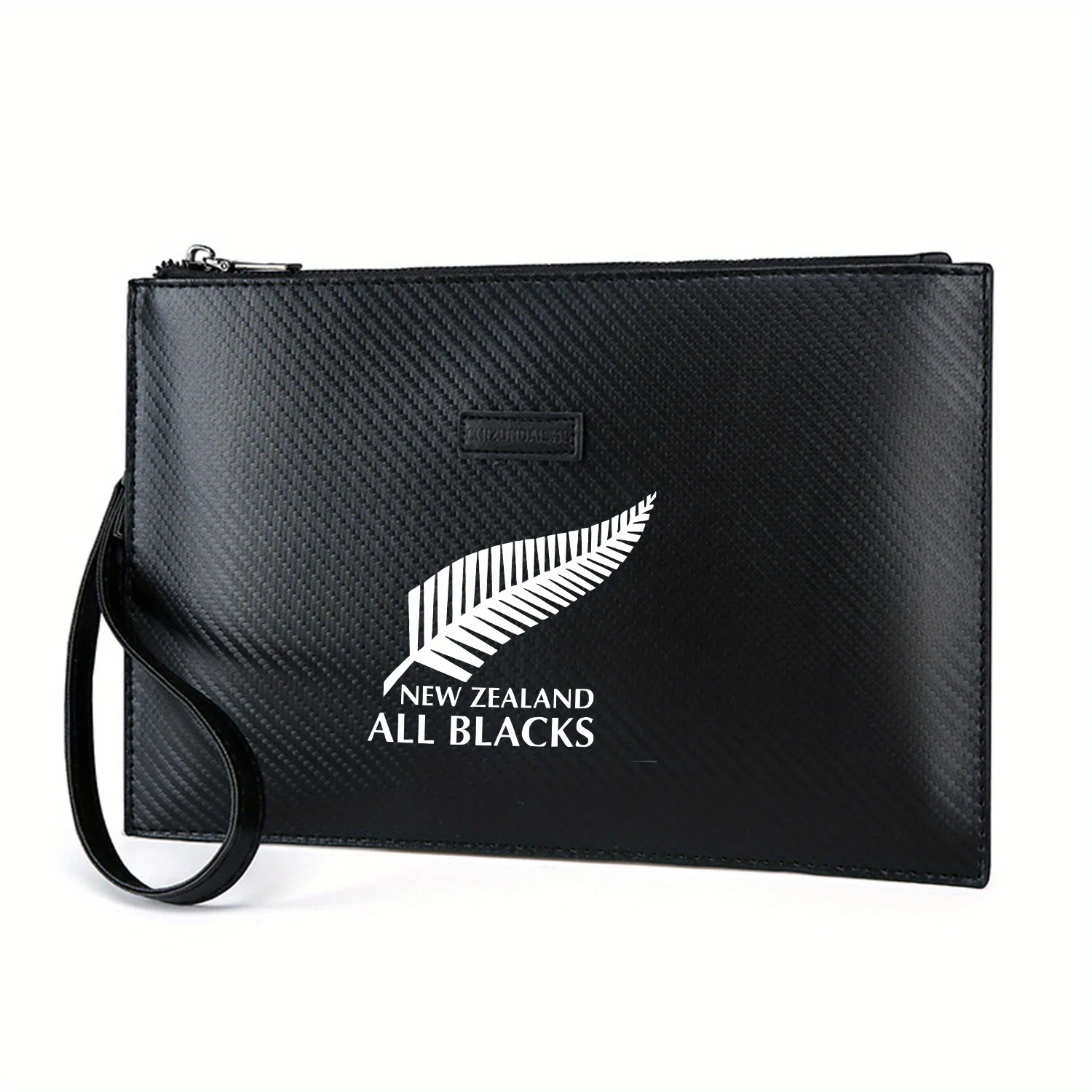 White fern black background. Rugby team logo. Elegant Printed PU Men's Handbag Fashionable and Practical for Everyday Carry