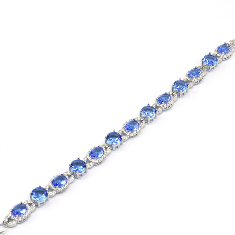 25x9 مللي متر جديد تصميم SheCrown جديد حجر ايوليت الأخضر جمشت البنفسجي تنزانيت تشيكوسلوفاكيا الإناث الفضة سوار 8-9 بوصة