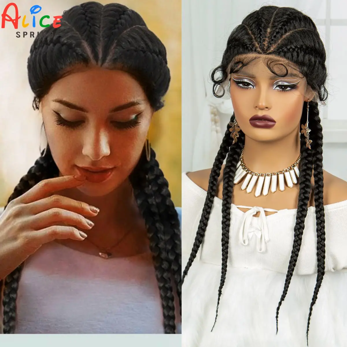 

26 Inches Cornrow Braided Wigs Synthetic Lace Front Knotless Twisted Braided Lace Wigs with Baby Hair For Black Women