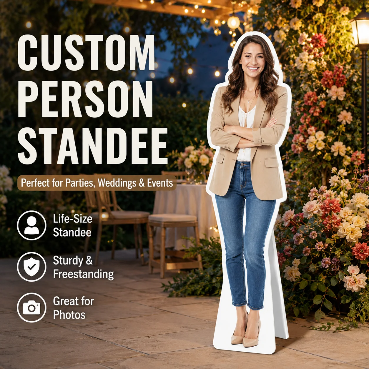 1pc Custom Life-Size Person Standee with Your Photo, Full Body Cardboard Cutout for Birthday, Wedding, Party and Event Display