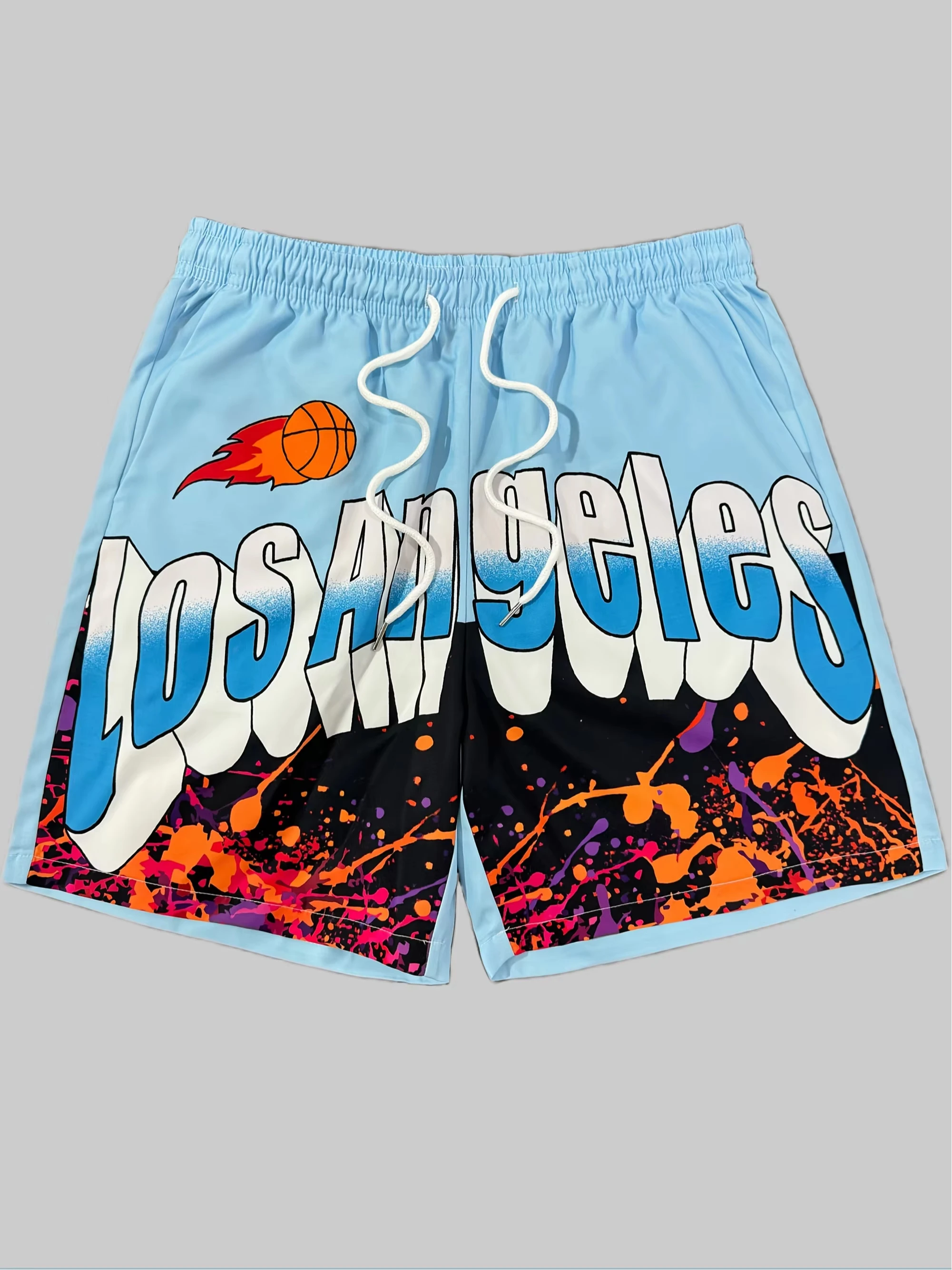 2026 Summer Men's Los Angeles Graffiti Print Basketball Shorts Y2K Oversized Casual Shorts Suitable
