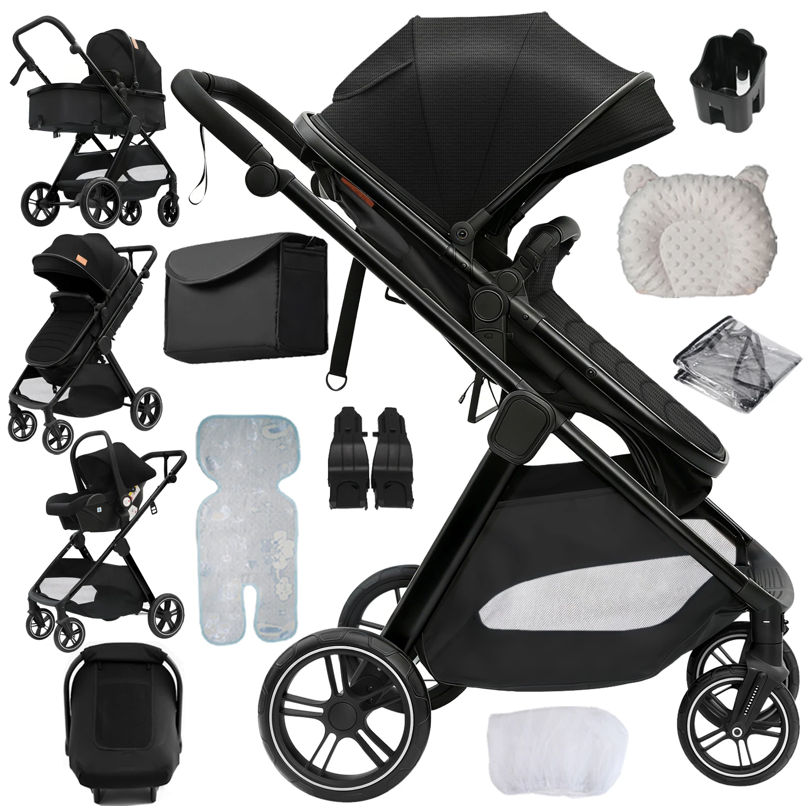 Poussette 3 en 1 légère et pliable pour bébé, système de voyage, landau, siège réversible haute posi
