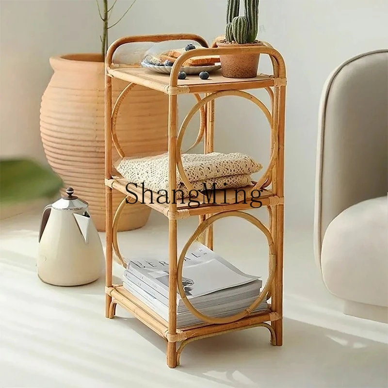 

SM rattan tea side cabinet storage shelf multi-layer simple coffee table double-layer storage rack