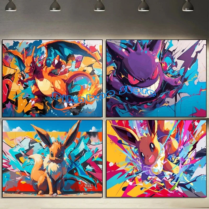 Graffiti Watercolour Art Pokemon Poster Prints Playroom Canvas Paintings Wall Picture Living Room Kids Bedroom Home Decor