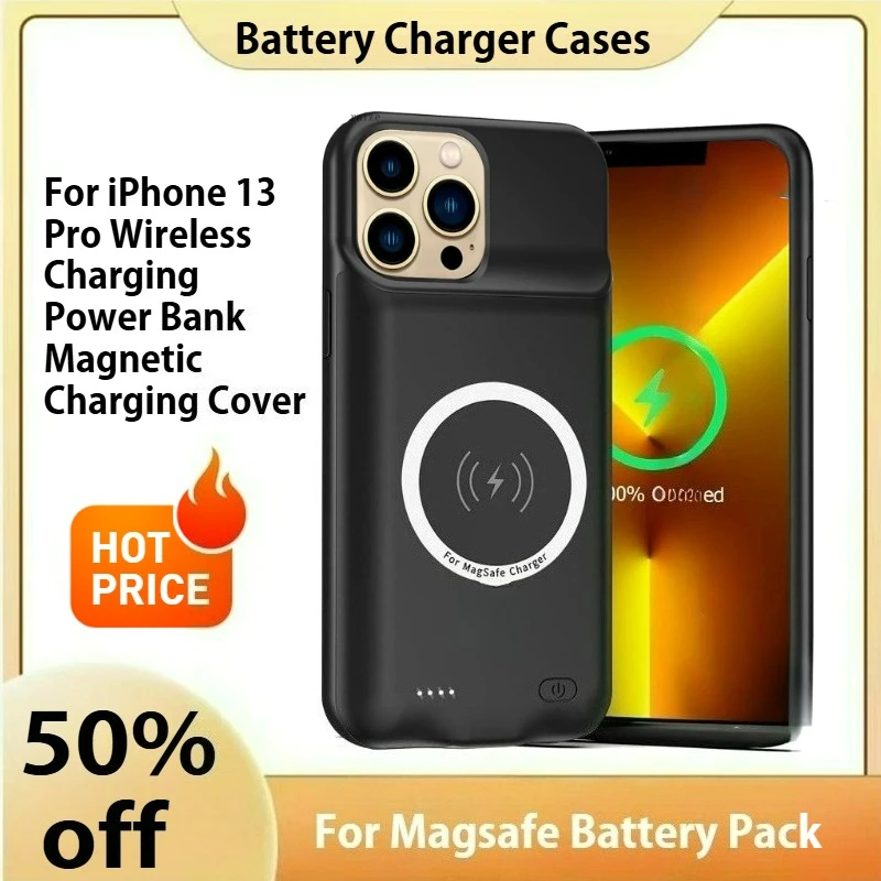 

Battery Charger Case For iPhone 13 Pro Wireless Charging Power Bank Magnetic Charging Cover For Magsafe Battery Pack