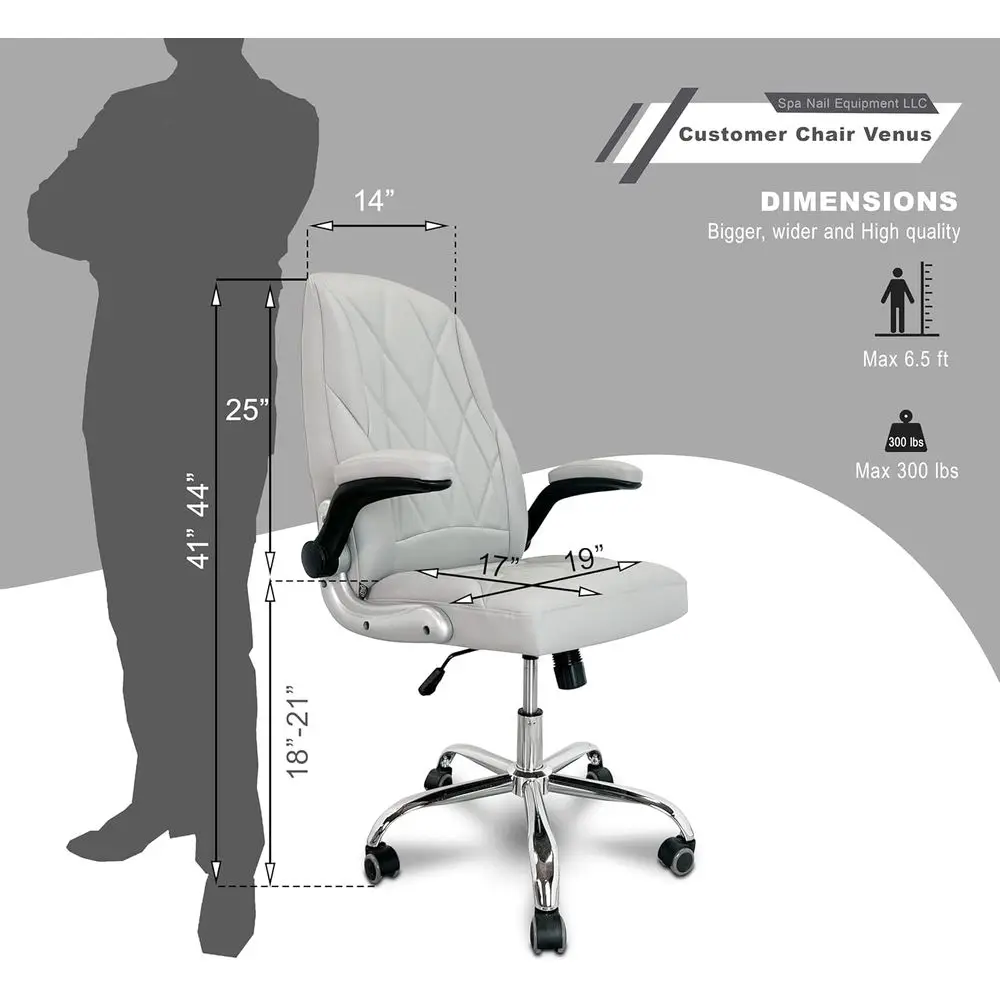 Regulowane krzesło salonowe ze skóry PU z akrylowymi elementami odpornymi na uszkodzenia do użytku w salonach paznokci, spa i handlu detalicznym (szare)