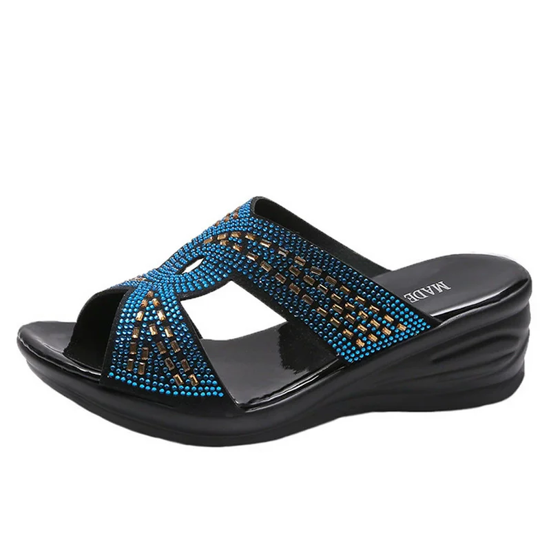 Sandalias y zapatillas de cuña de verano para mujer, sandalias de suela gruesa para madre, zapatillas antideslizantes ligeras y transpirables con