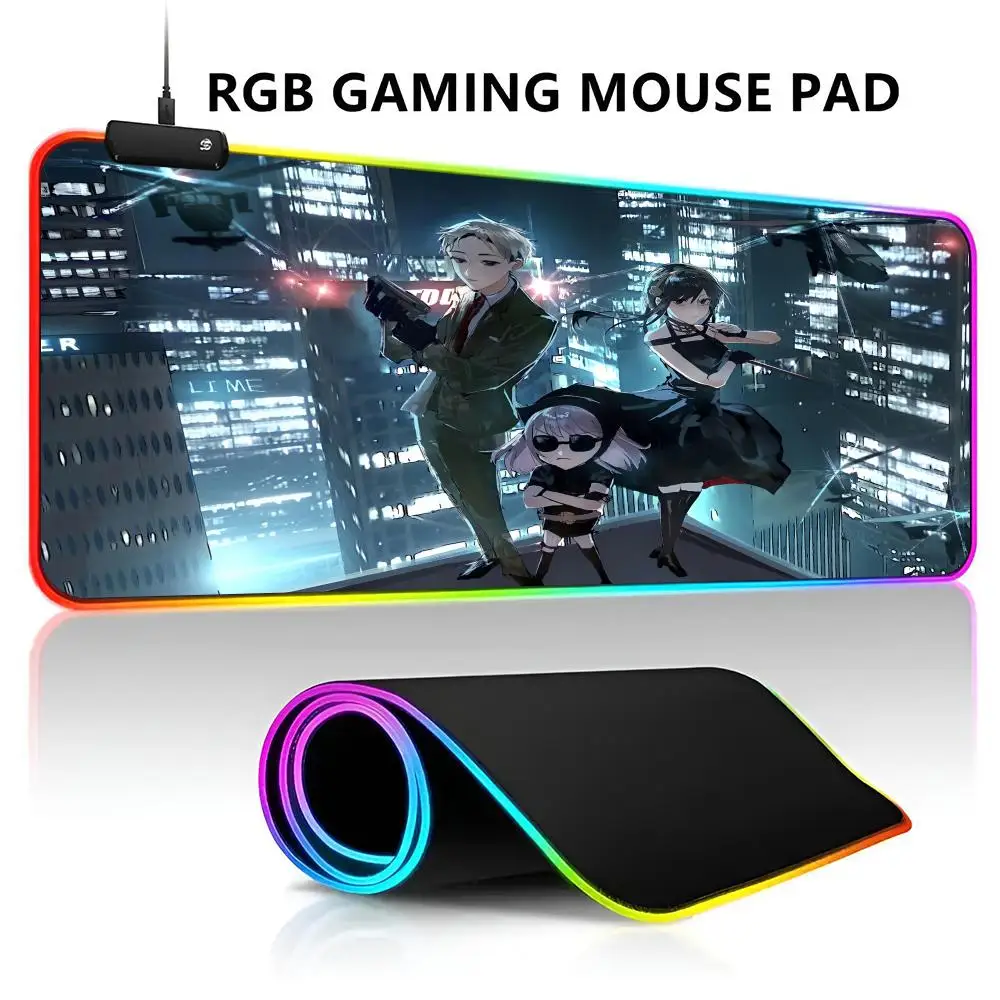 SPY FAMILY RGB LED Light Gaming Mousepad Waterproof Large Gamer Mouse Carpet Big Mause Keyboard Pad PC Desk Play Mat with Backli