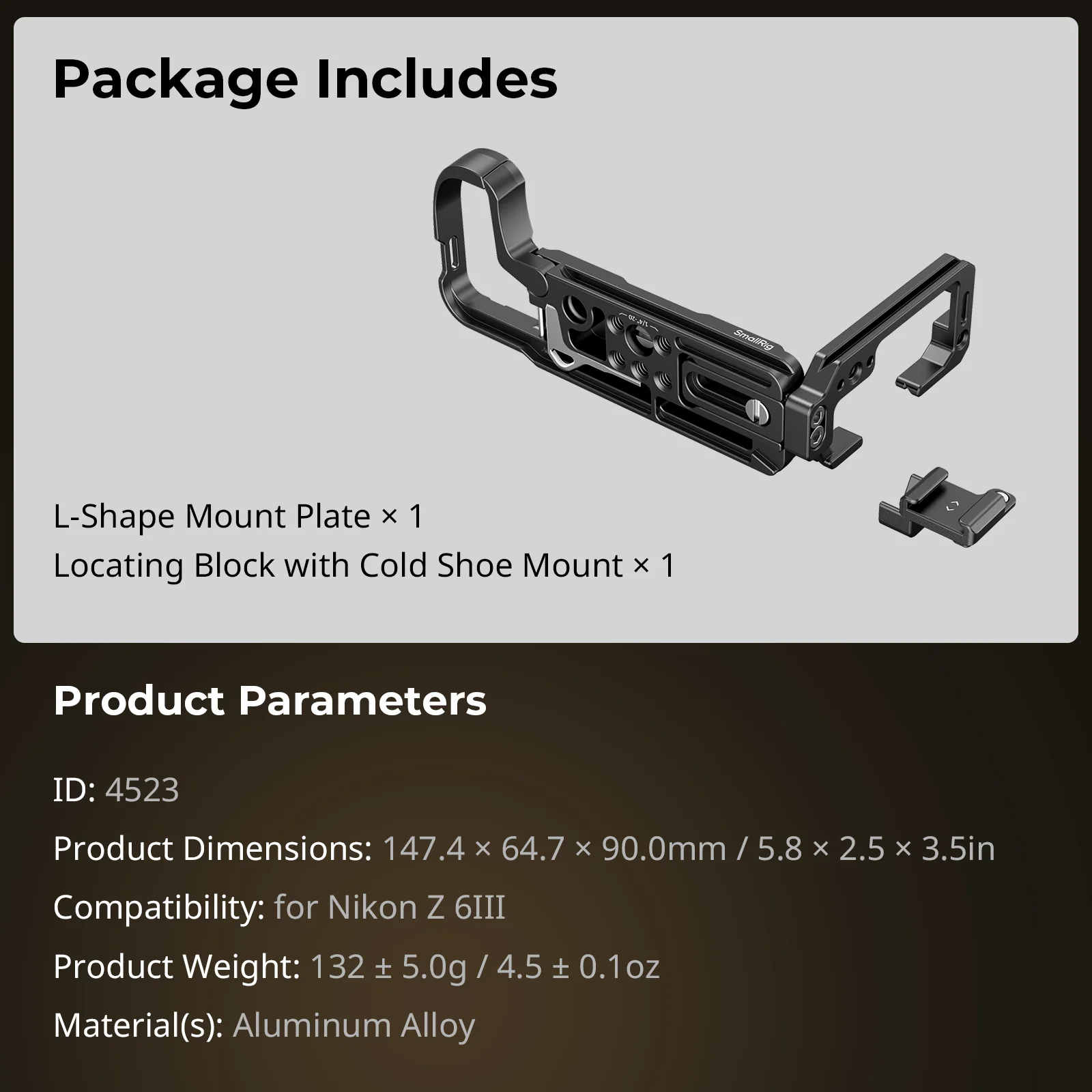 SmallRig L Plate for Nikon Z 6III, L-Bracket for Arca-Swiss, with 