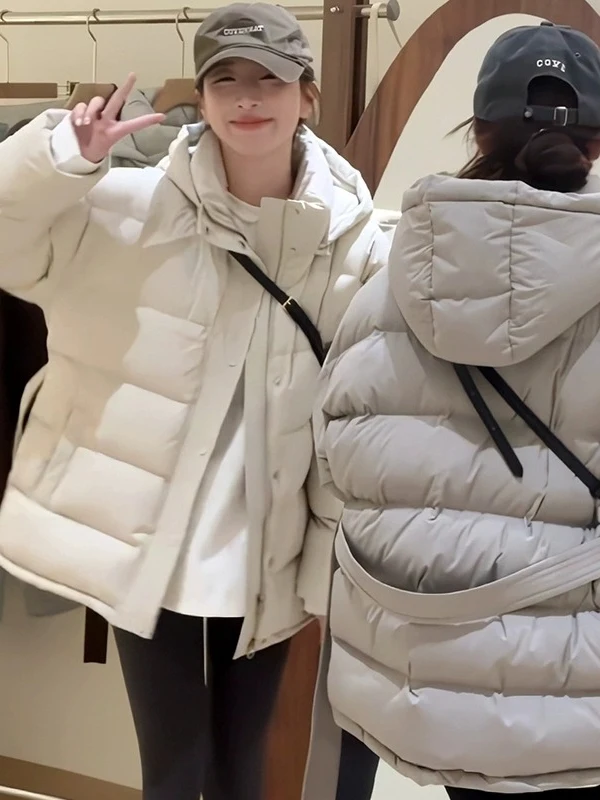 

Korean Design Hat Cotton Jaet Women's Loose Faionable Waist Belted Winter New Sle Cotton Coat Outerwear