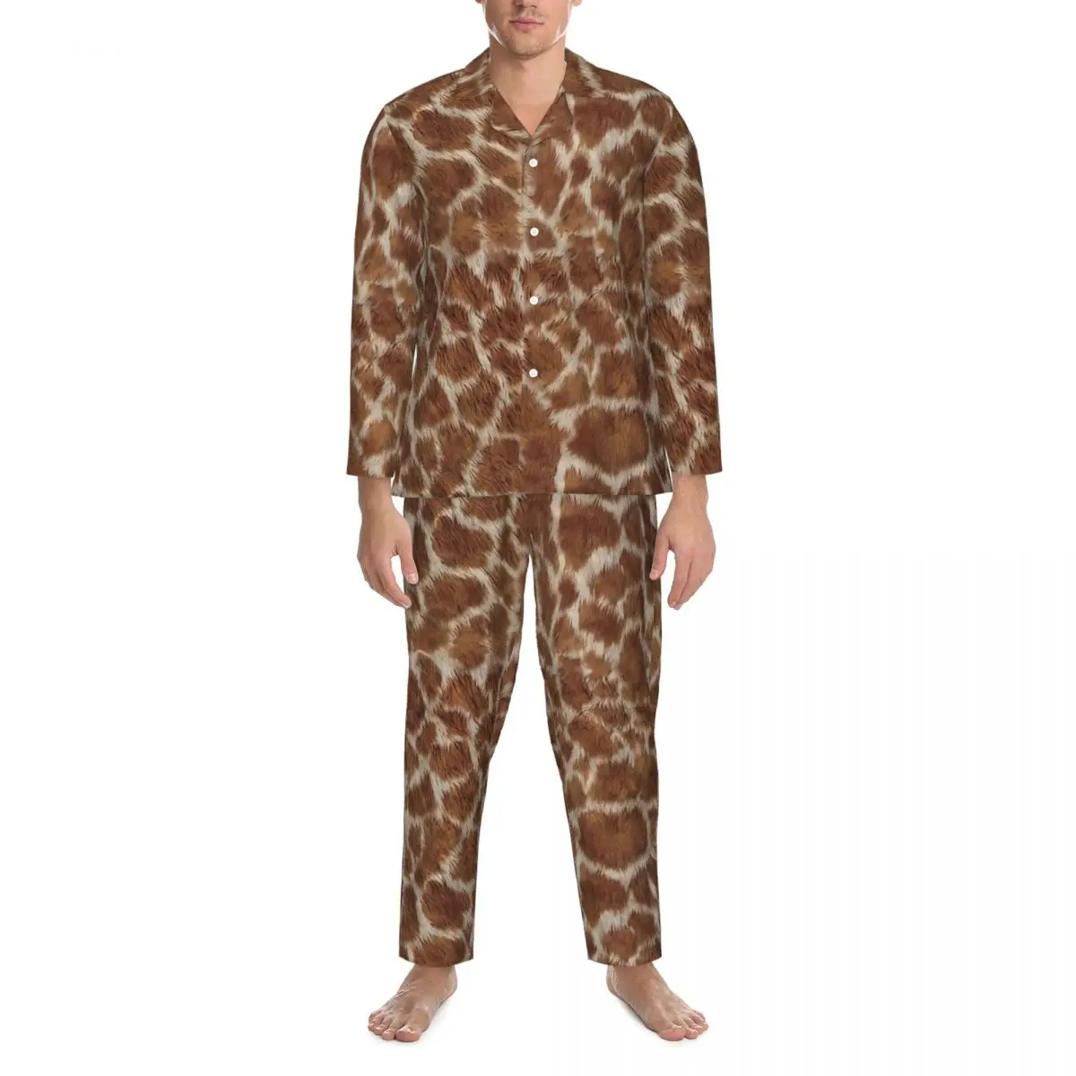 Giraffe Print Pajama Sets Animal Skin Romantic Sleepwear Men Long Sleeve Loose Bedroom 2 Piece Nightwear Large Size