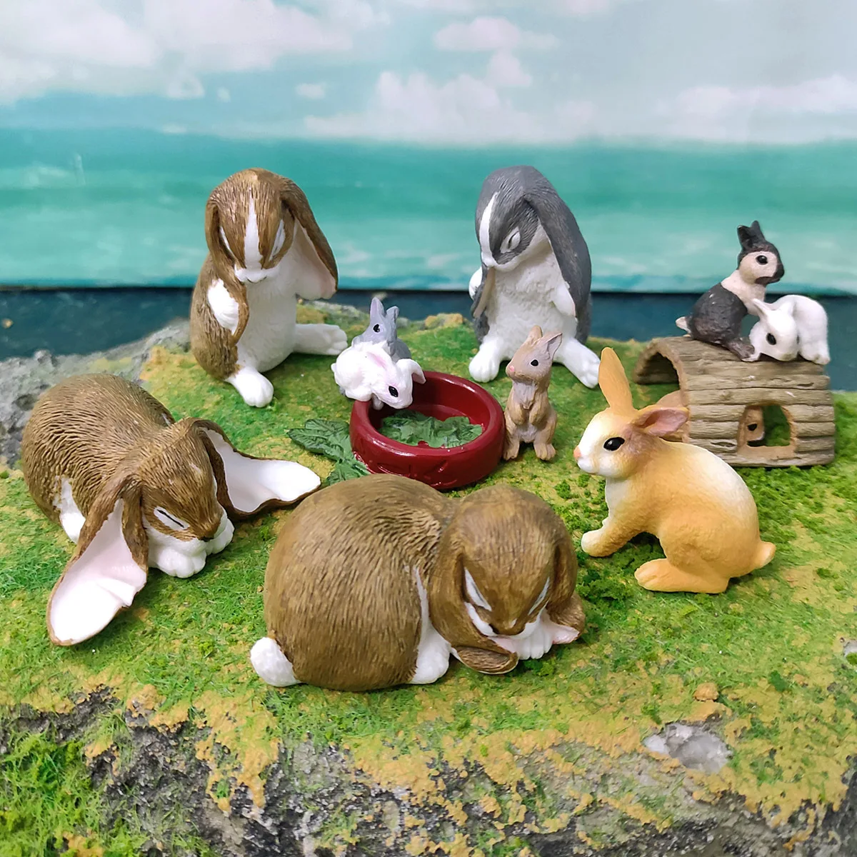 Simulation Pet Rabbit Animal Toy Model Cute Drop-eared Rabbit Play Rabbit Grazing Bunny Kids Cognitive Desktop Decoration Toys