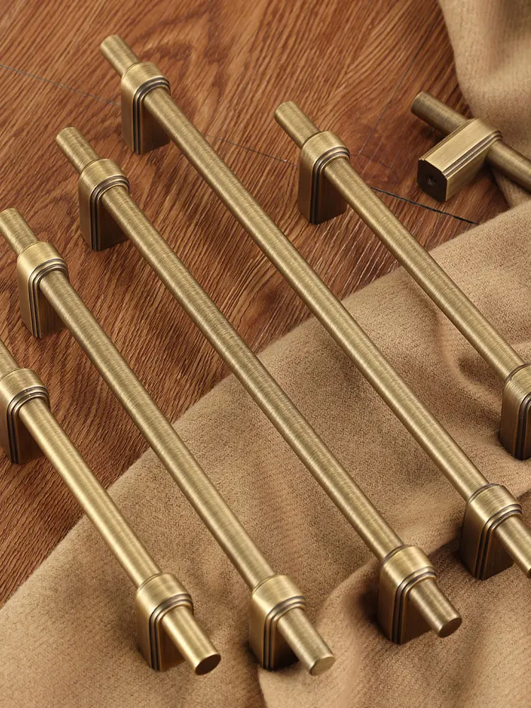 1 PC Vintage Solid Brass Cabinet T Bar Knobs and Handles Antique Bronze Bedroom Wardrobe Pulls Retro Kitchen Cupboard Door Knob