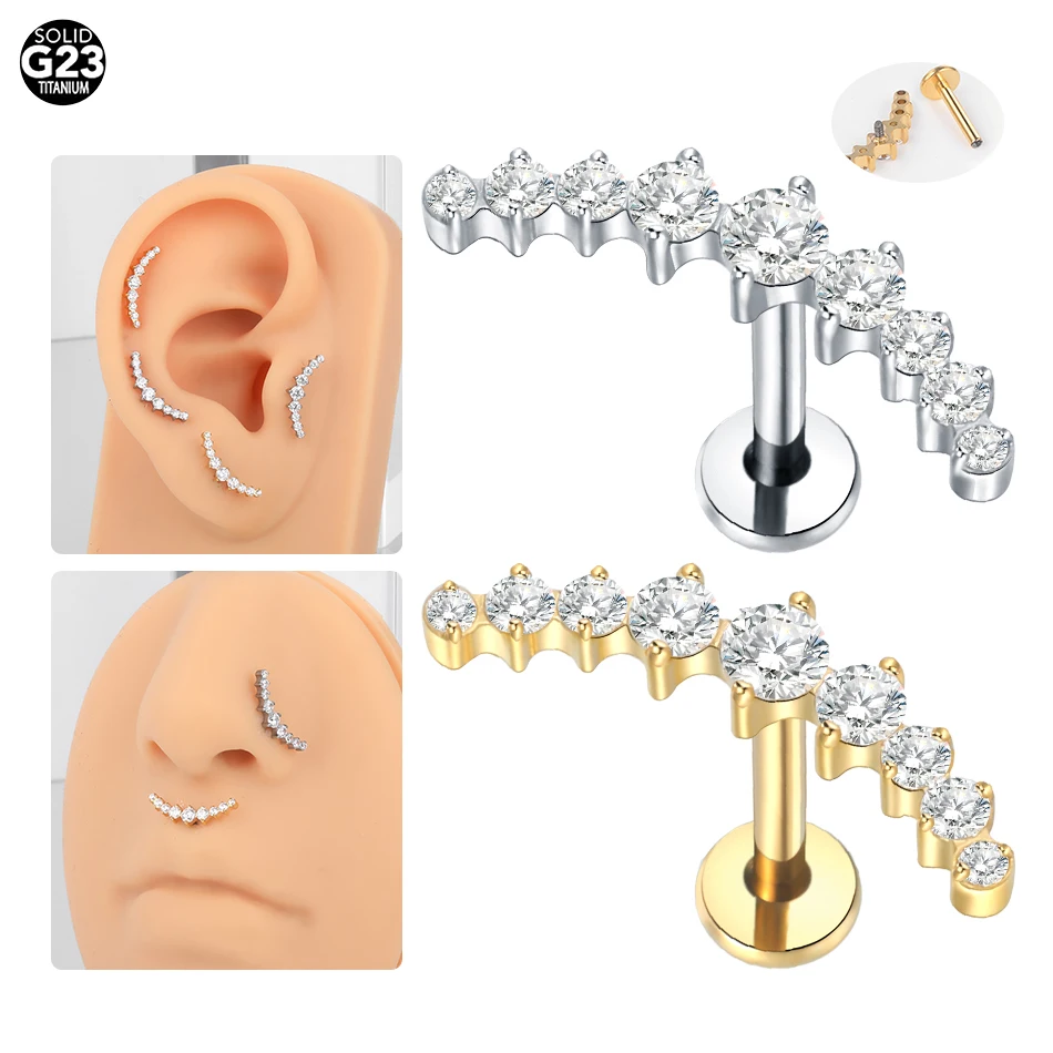 1Pc G23 Titanium Internal Thread Ear Tragus Piercing Helix Ear Studs Earrings for Women Crystal Moon Butterfly Labret Piercing