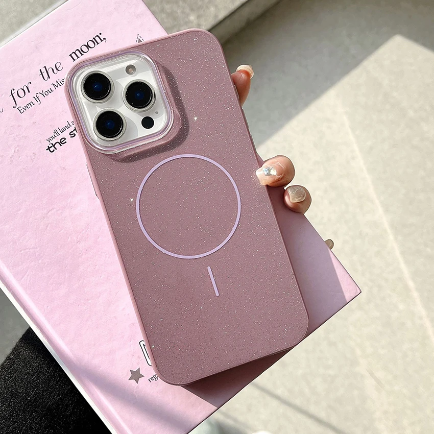 حافظة هاتف لامعة مغناطيسية لهاتف آيفون 17 16 15 14 13 برو 12 11 ماكس حلقة عدسة مطلية 16 برو ماكس 17 برو حافظة هاتف غطاء صلب