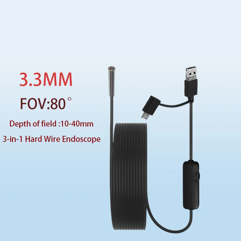 1MP 3.3mm Industrial Endoscope Camera for Engine Inspection 1.5m USB Type-C Android 3-in-1 Hard Wired Endoscope Probe