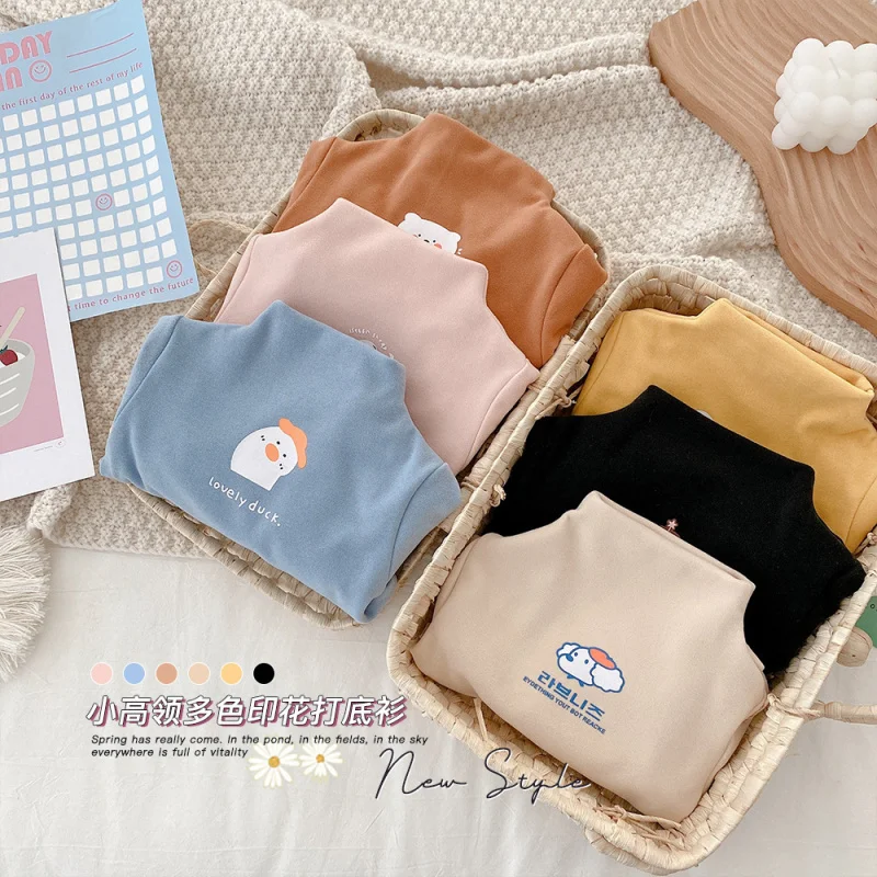 Children's Warm Developer Cotton Bottoming Shirt for Girls Boys Clothing Solid Color Baby Kids Long-sleeved Pullover Tops