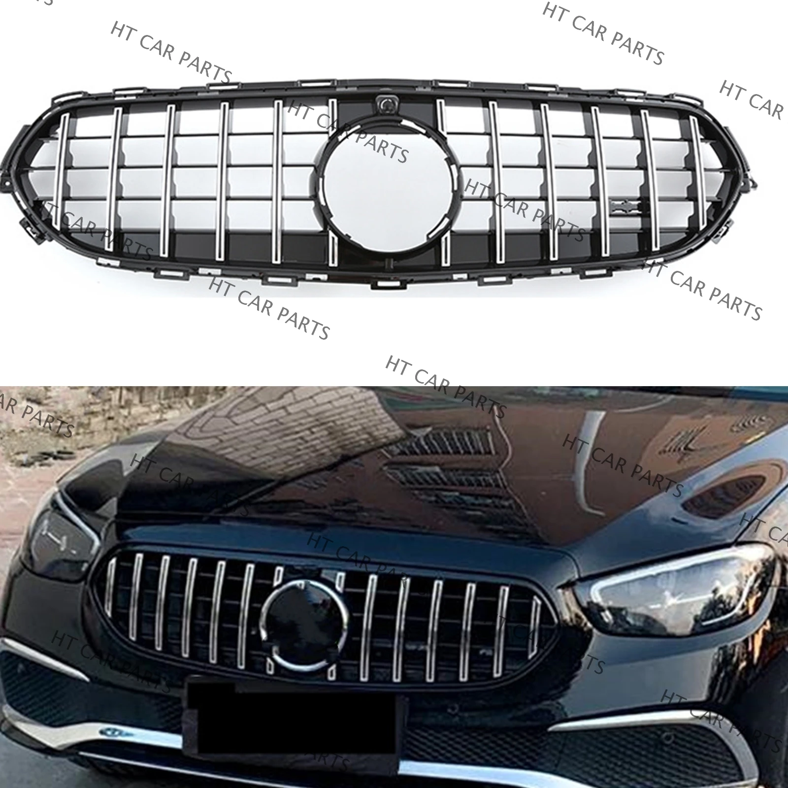 

For Benz E-Class W213 2021-2022 2021 2022 Advance Version 1PCS Silver Front Bumper Grille Cover GT Style