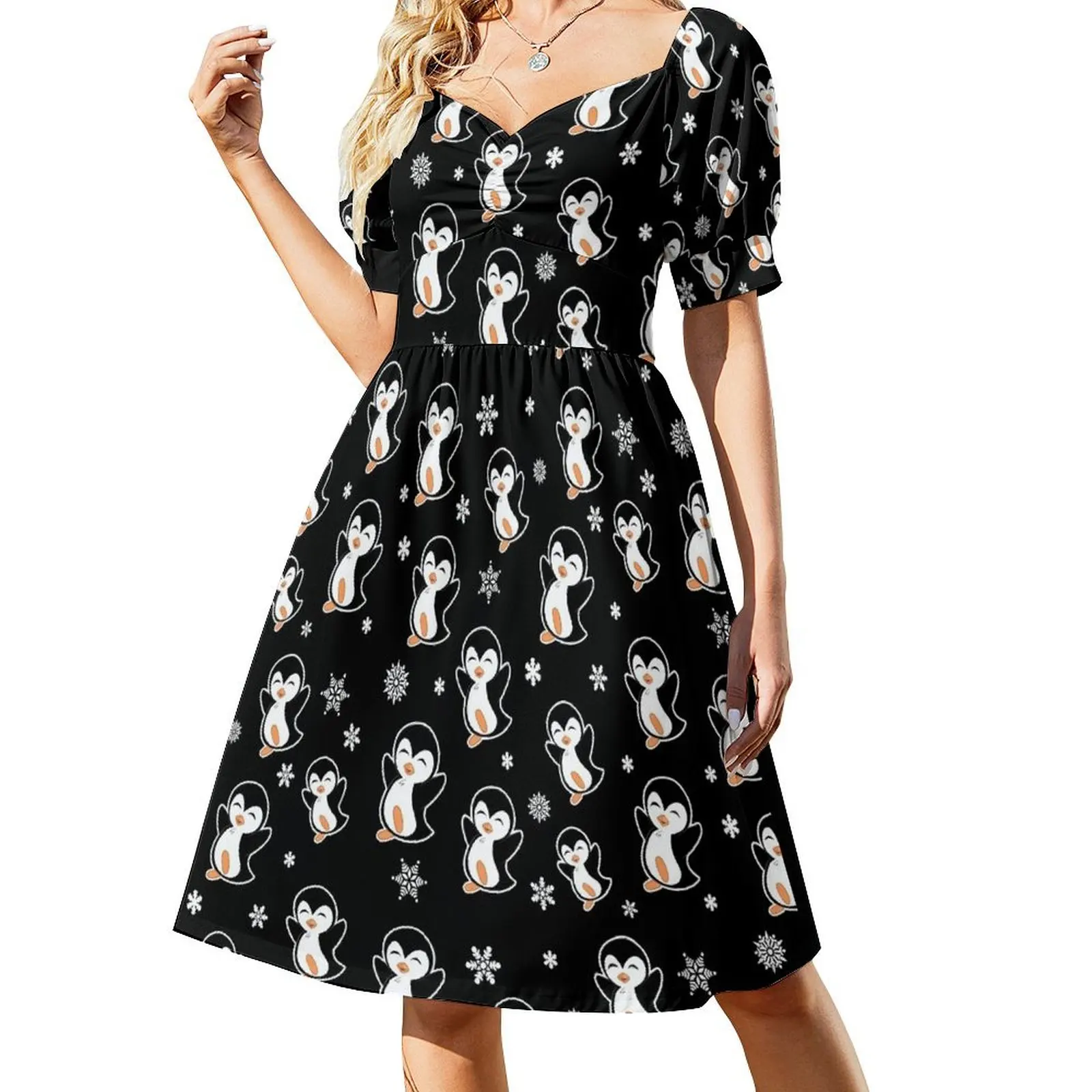 

Cute Penguins And Snowflakes Short Sleeved Dress dresses for women dress summer ladies dresses for women 2025 Dress