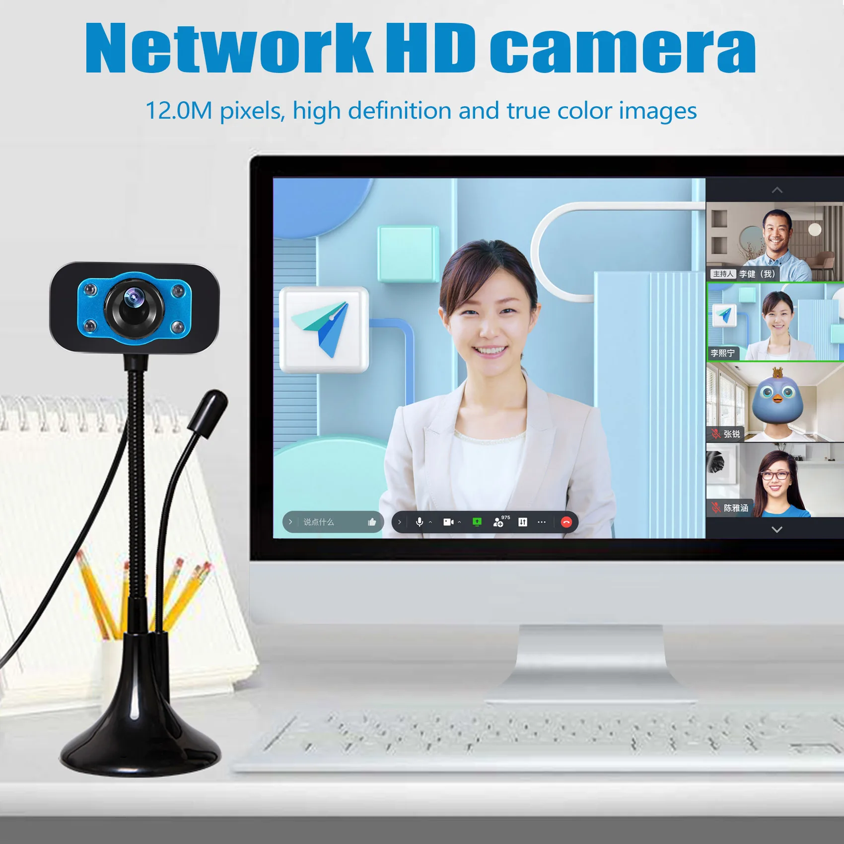A52TWeb Kamera USB Webcam Definisi Tinggi 4 Led Web Cam dengan Mikrofon Desktop untuk Skype Youtube Komputer PC Laptop