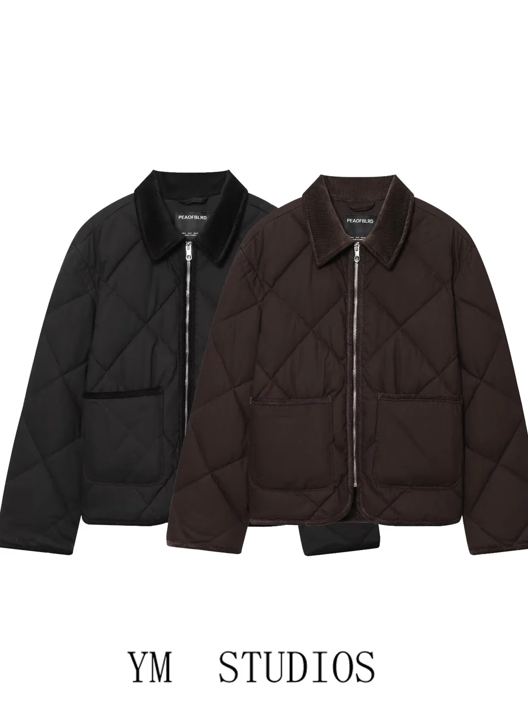 

Retro Hong Kong Sle Women's Loose Fit Zipper Jaet Thin Cotton Quilted Diamond Pattern Spring Outerwear Long Sve