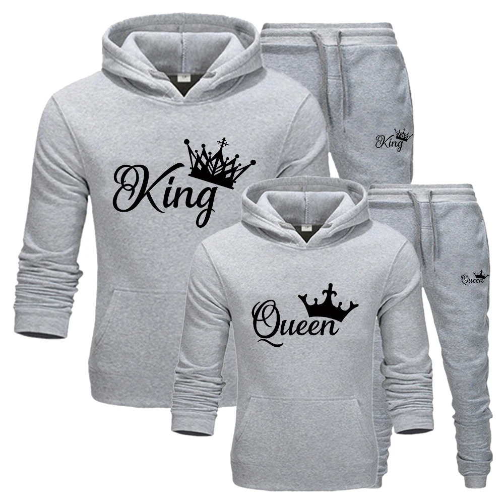 2022 Fashion Spring Autumn Sweatsuits for Men Women Sportwear Set King or Queen Printed Couple Suits 2PCS Hoodie and Pants S-4XL