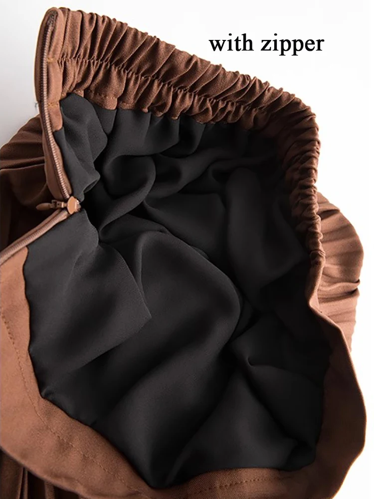 Brand Designer Women Spring Autumn Solid Elegant Chic Pleated Skirt High Waist Luxury With High Elastic Female C-035